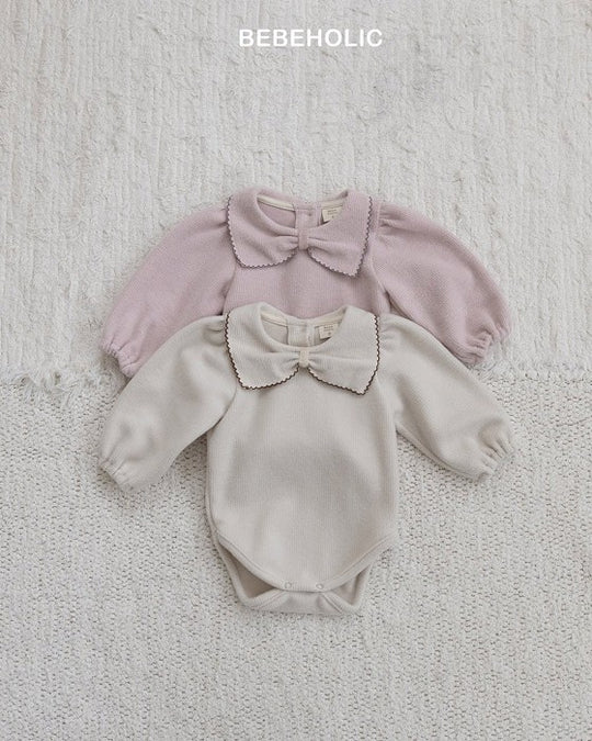[bebeholic]リボン起毛ロンパース
