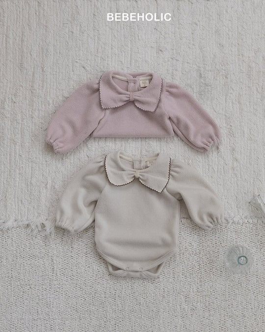 [bebeholic]リボン起毛ロンパース