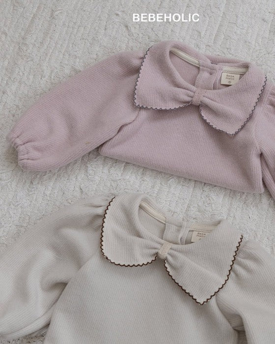 [bebeholic]リボン起毛ロンパース