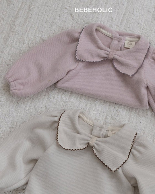 [bebeholic]リボン起毛ロンパース