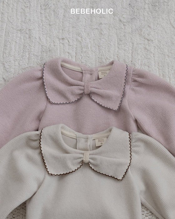 [bebeholic]リボン起毛ロンパース