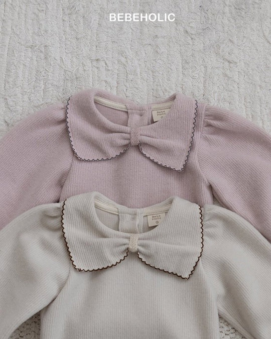 [bebeholic]リボン起毛ロンパース