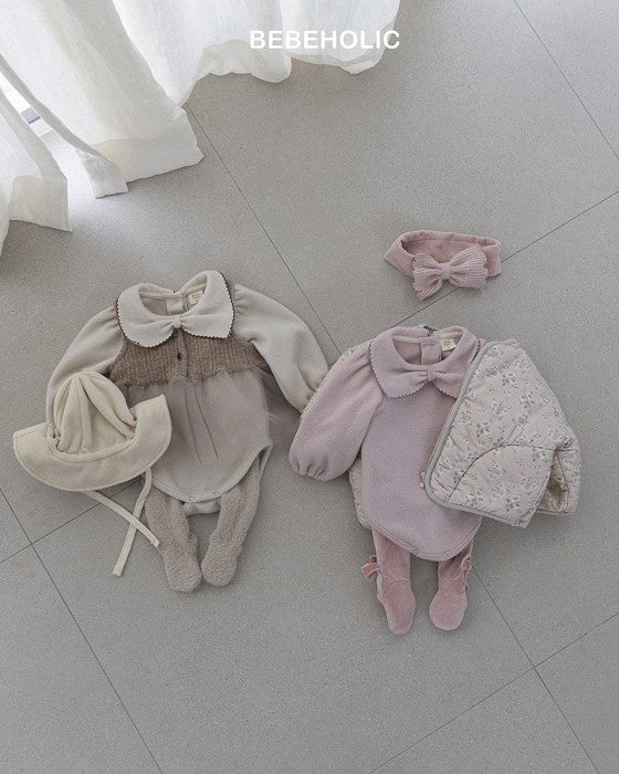 [bebeholic]リボン起毛ロンパース