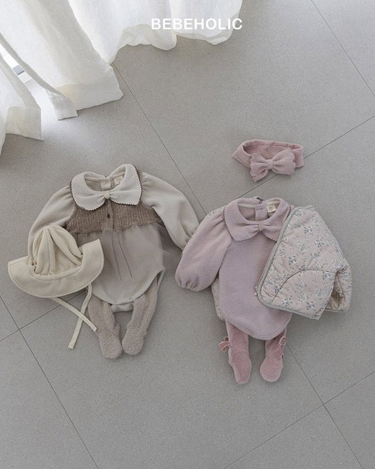 [bebeholic]リボン起毛ロンパース