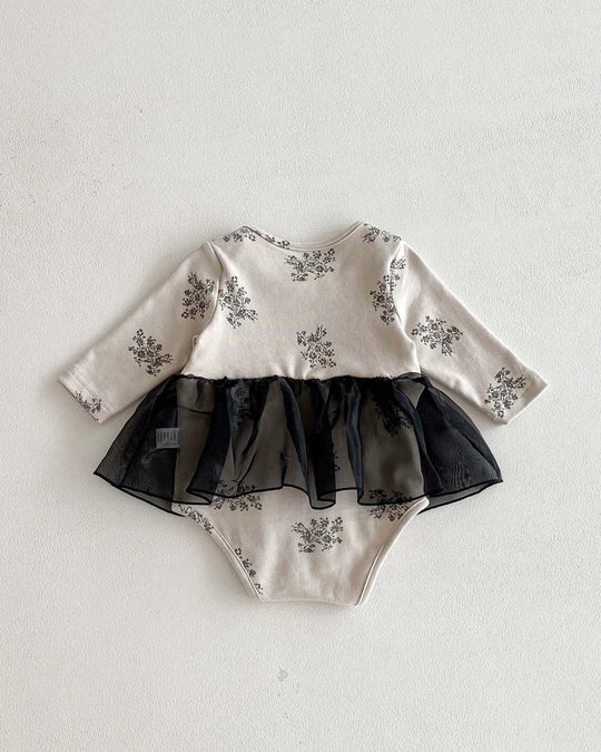 スカート付フラワーロンパース