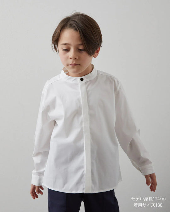 バンドカラー比翼シャツ(ボタン取り外し対応)riz