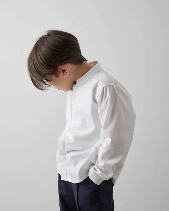 バンドカラー比翼シャツ(ボタン取り外し対応)riz