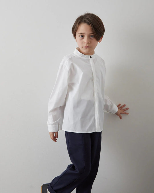 バンドカラー比翼シャツ(ボタン取り外し対応)riz