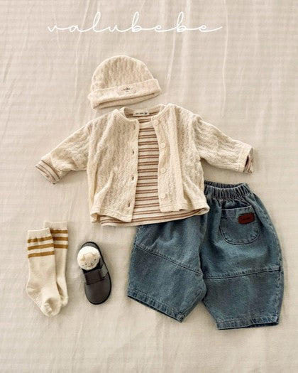 予約[valubebe]切替ワイドデニムパンツ