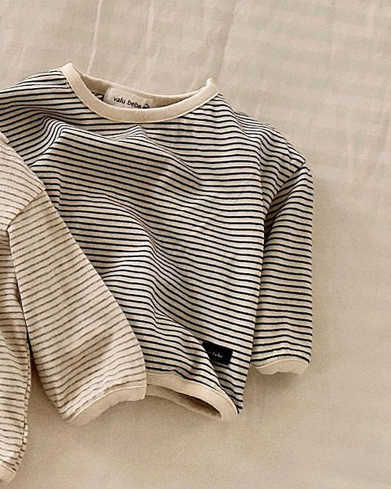 予約[valubebe]ストライプ肩ボタンT