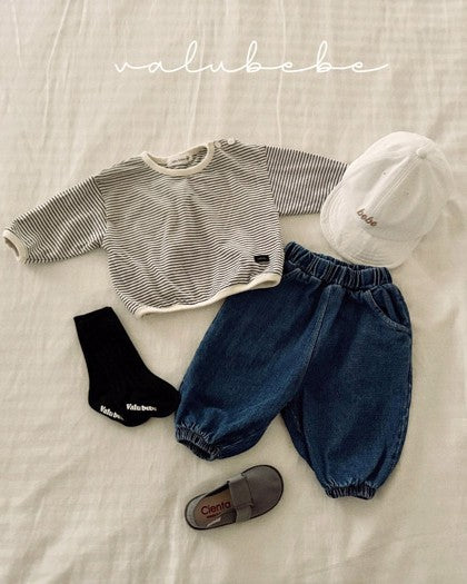 予約[valubebe]ストライプ肩ボタンT