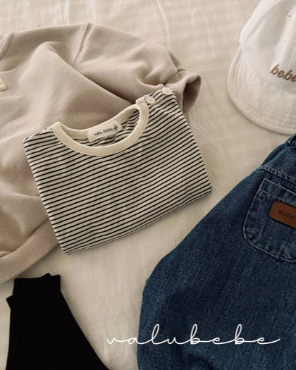 予約[valubebe]ストライプ肩ボタンT