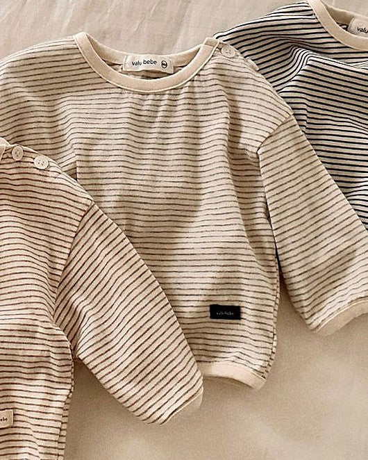 予約[valubebe]ストライプ肩ボタンT