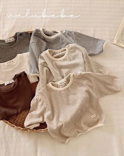 予約[valubebe]ストライプ肩ボタンT