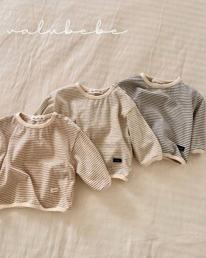 予約[valubebe]ストライプ肩ボタンT