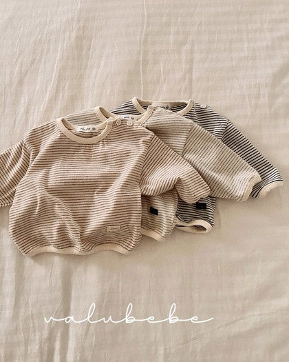 予約[valubebe]ストライプ肩ボタンT