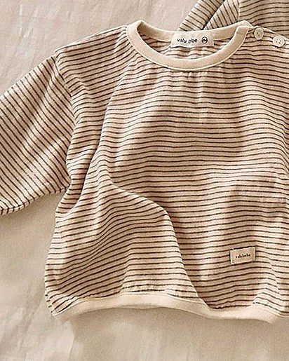 予約[valubebe]ストライプ肩ボタンT