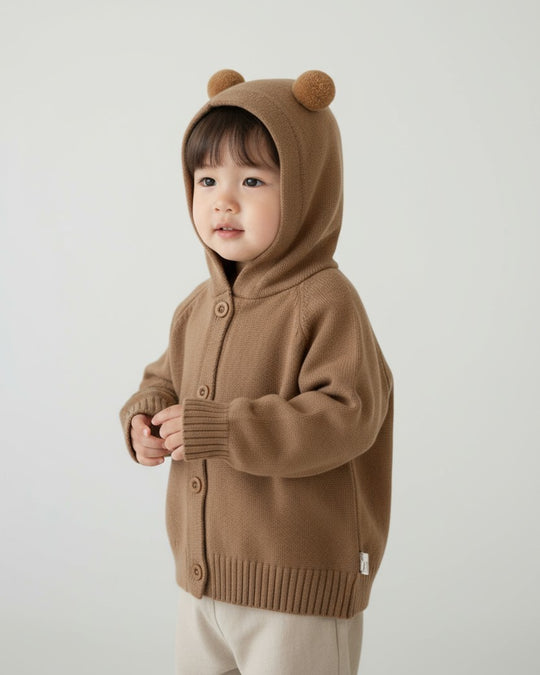 ポンポン耳ニットフーディー